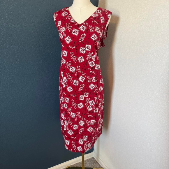 Oh! Mamma Dresses & Skirts - Red Bandana Paisley Print Americana Cotton Blend Maternity Sheath Dress, Large